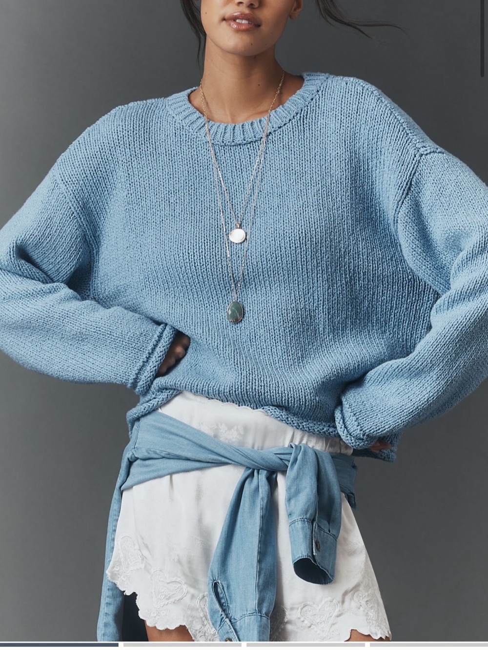Pilcro Light Blue Women's Knit Crewneck Sweater